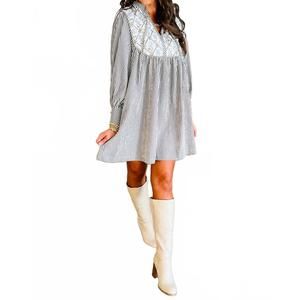 NEW SHEWIN floral patchwork long sleeve mini dress in black